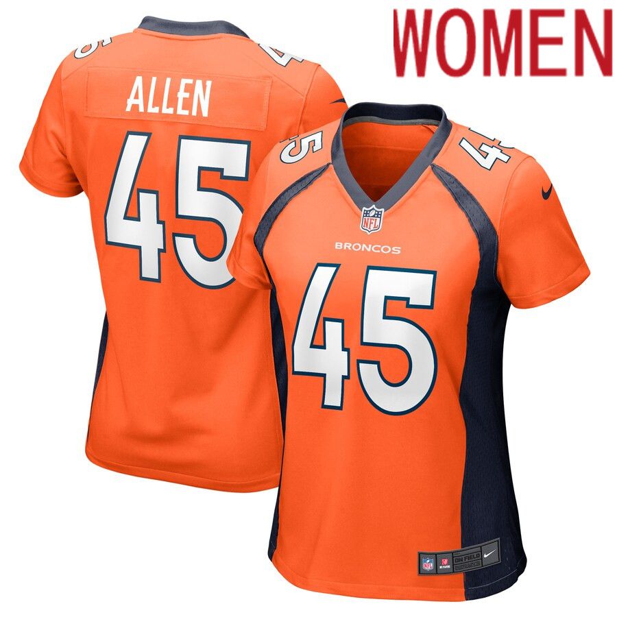 Women Denver Broncos 45 Christopher Allen Nike Orange Game Player NFL Jersey